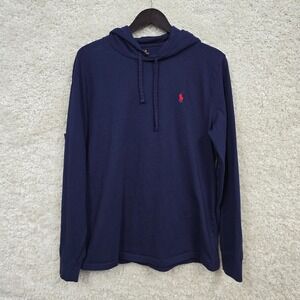 Polo Ralph Lauren Hoodie Men's Large Navy Lightweight Jersey Pullover